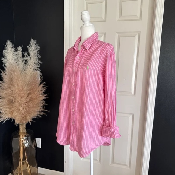Ralph Lauren Classic Fit Striped Linen Shirt Pink/White 
size Large - Picture 9 of 12